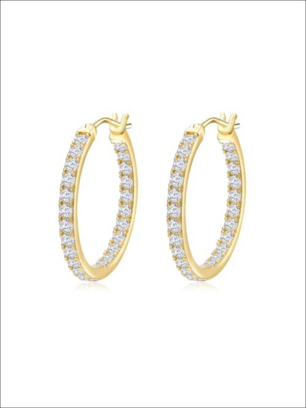 14K Gold Plated Sterling Silver Cubic Zirconia Hoop Earrings
